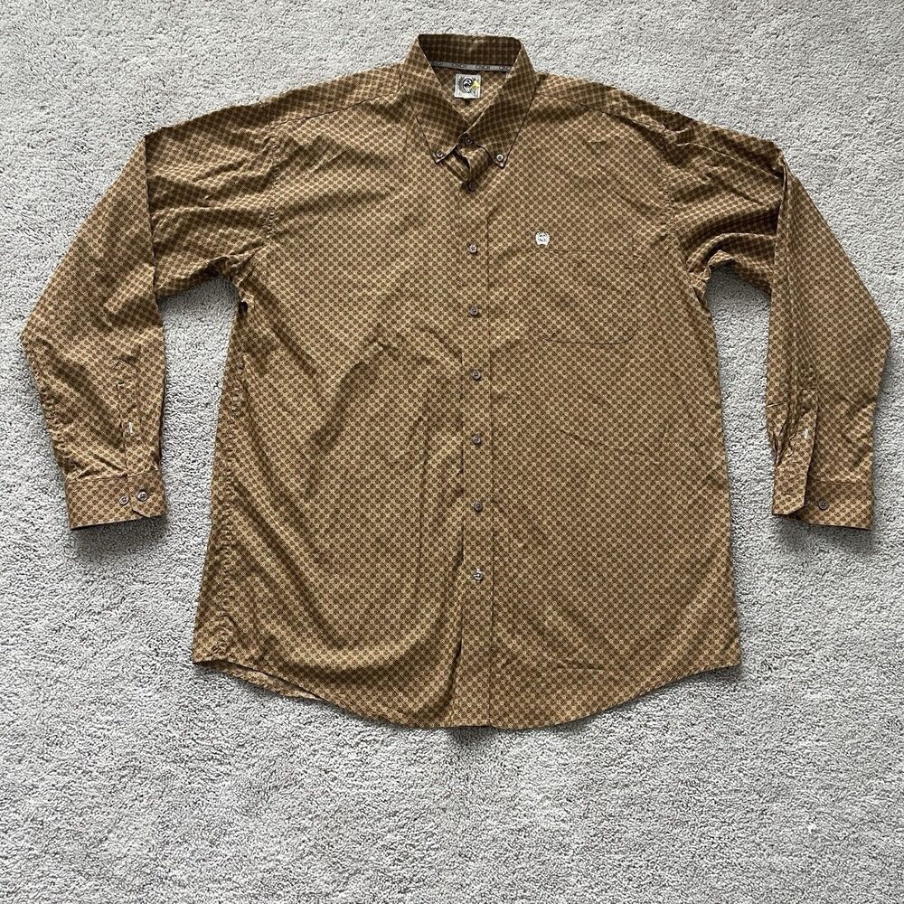 Cinch Western Shirt Mens Brown Geometric Print Button-Down XL Long Sleeves